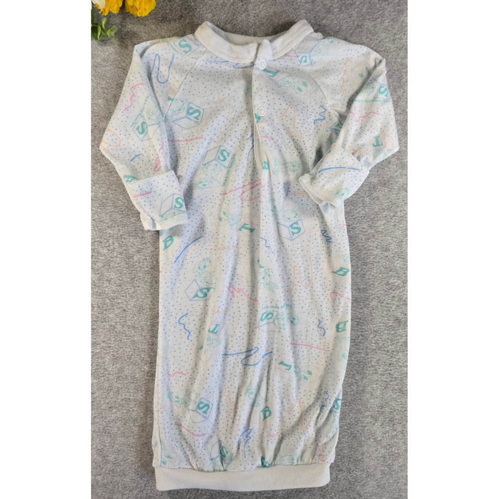 Gerber Looney Tunes Sleep Gown Baby 0-3m White Vintage 90s Bugs Tweety Pastel